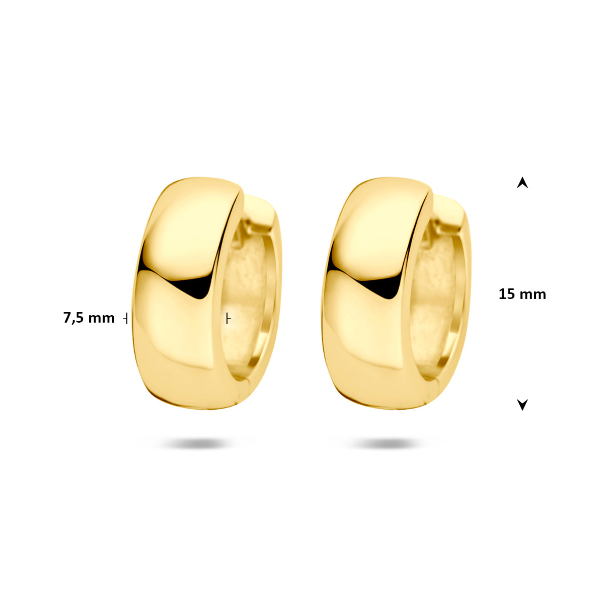 klapoorringen 15 mm 1 micron zilver verguld (geel)