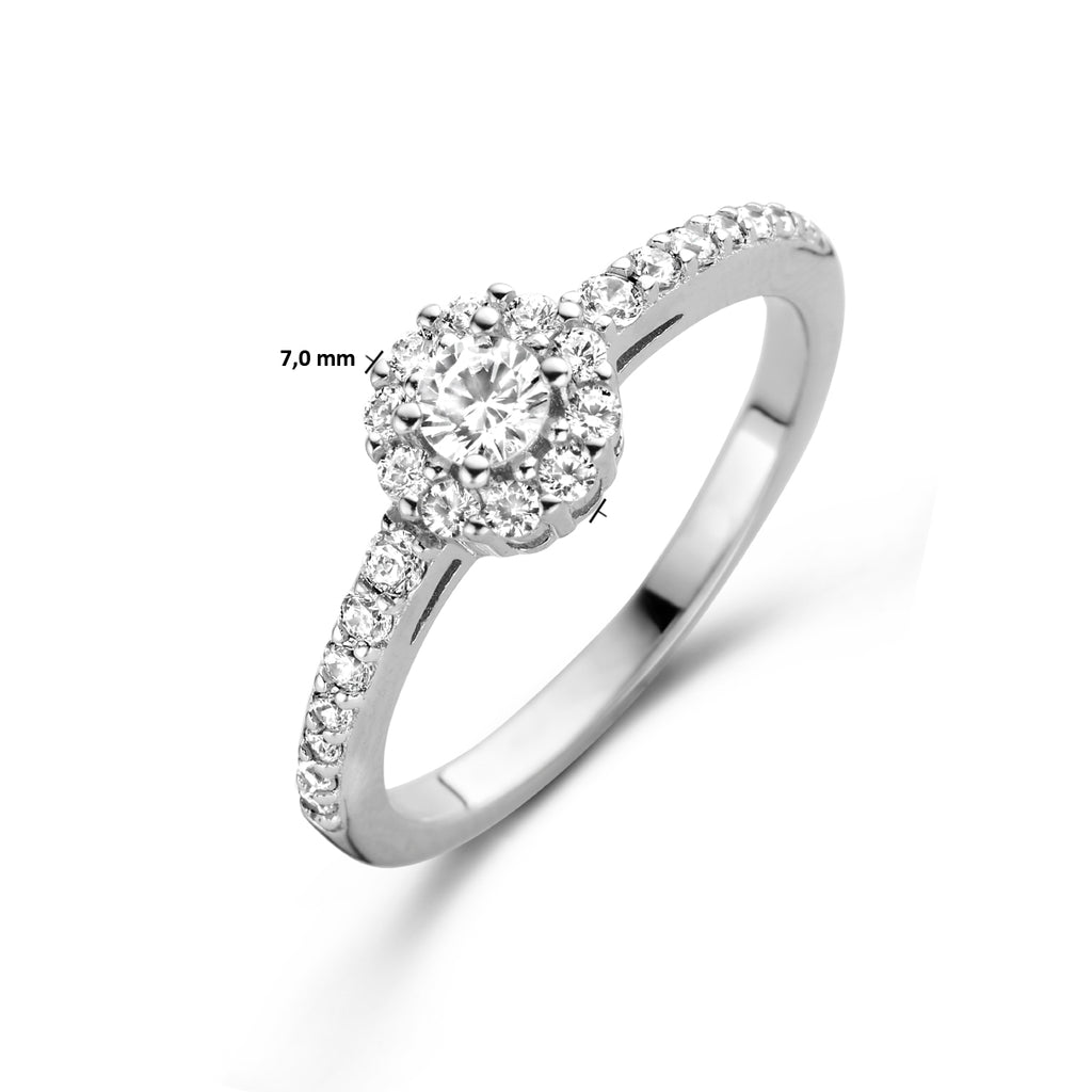 Ring Zirkonia Halo Silber rhodiniert