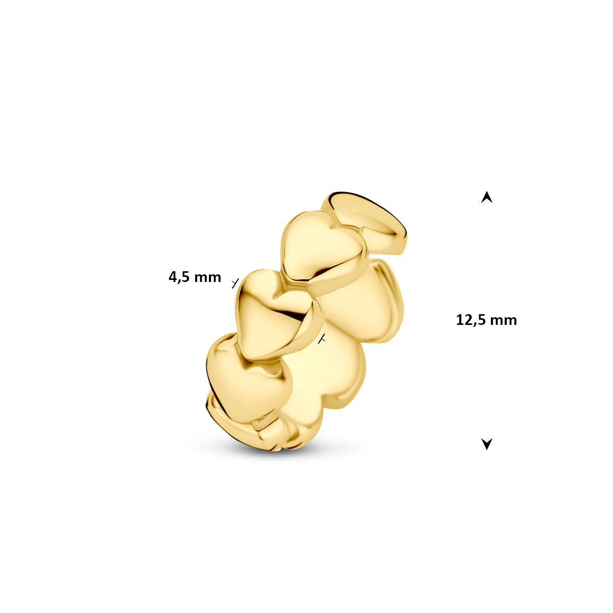 ear cuff 12,5 mm 1 micron zilver verguld (geel)