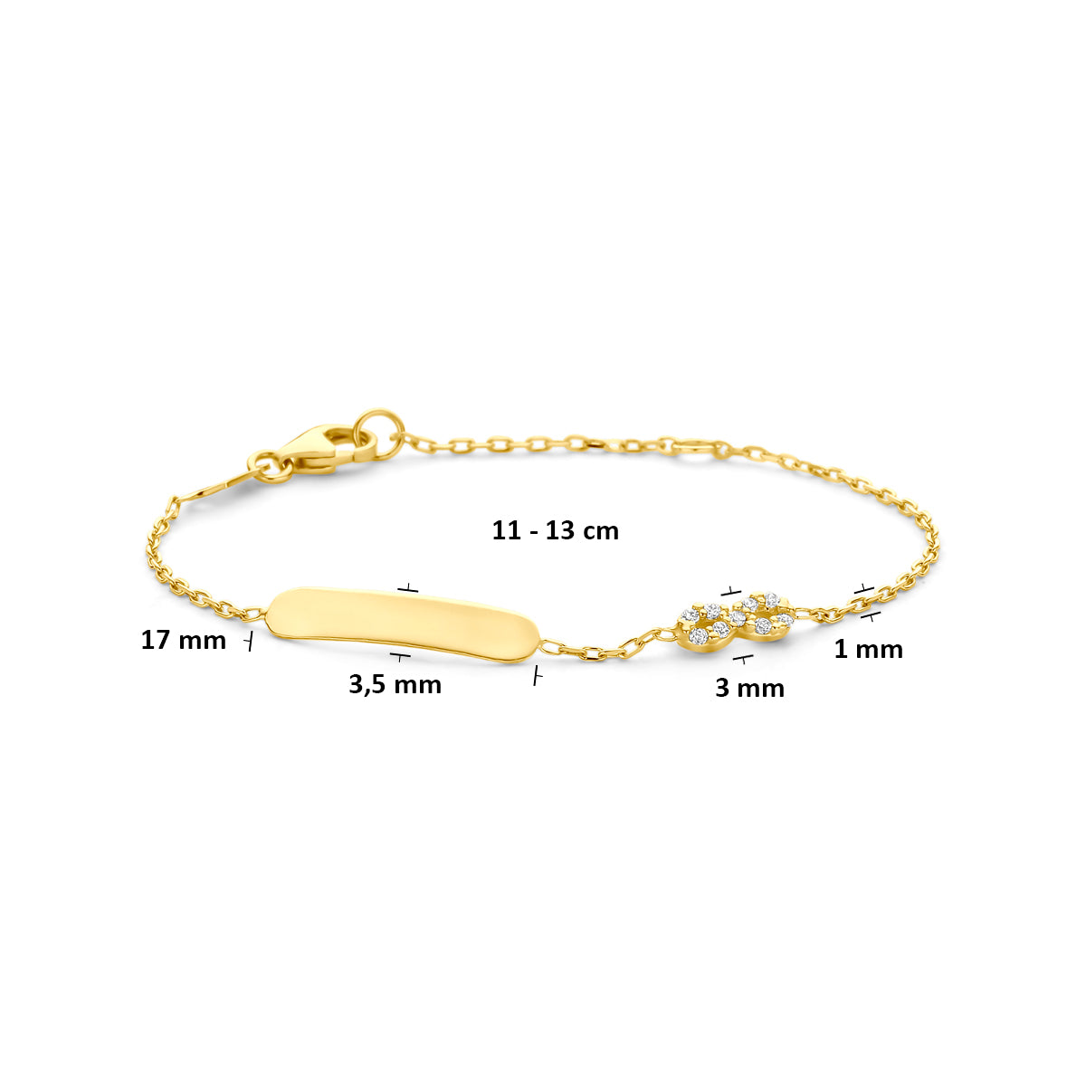 Gravurarmband Infinity Zirkonia 11 - 13 cm 14K Gelbgold