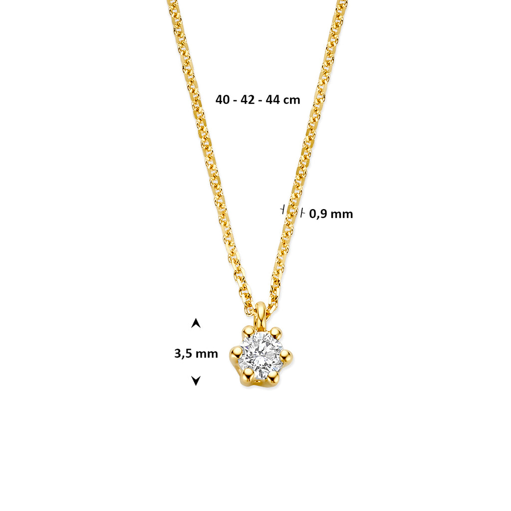 collier lab grown diamant 0.10ct g vs 40 - 42 - 44 cm 14K geelgoud