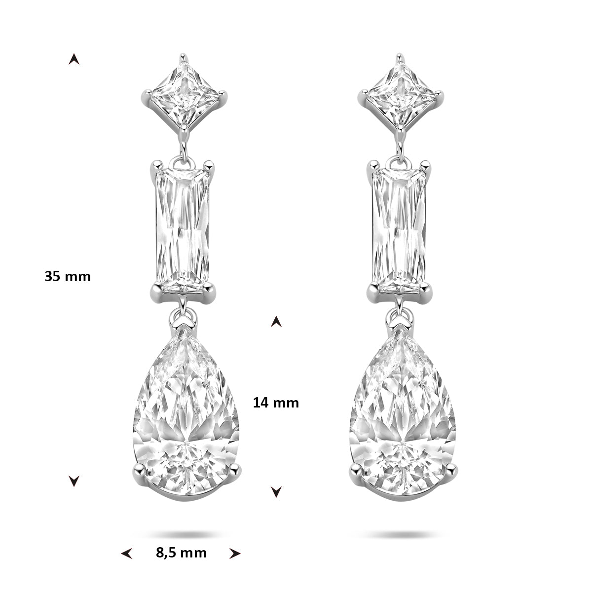 Ohrhänger Zirkonia 35 mm silber rhodiniert