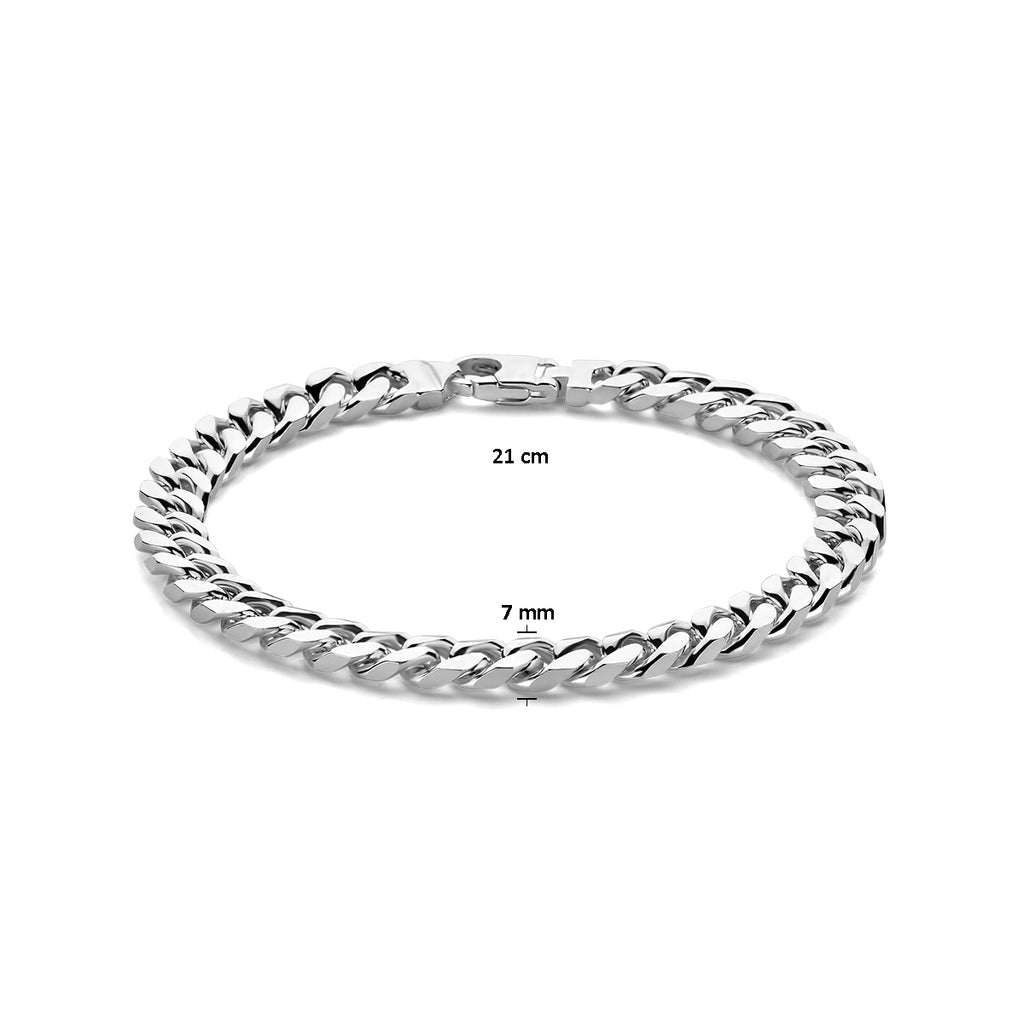 Armband Gourmette 4 Seiten geschliffen 7,0 mm 21 cm Silber weiß
