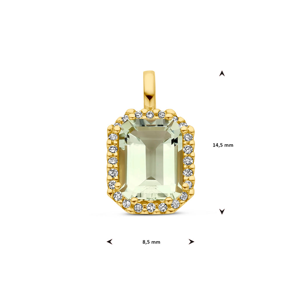 hanger groen amethist en diamant 0.10ct h si halo 14K geelgoud