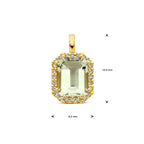 hanger groen amethist en diamant 0.10ct h si halo 14K geelgoud