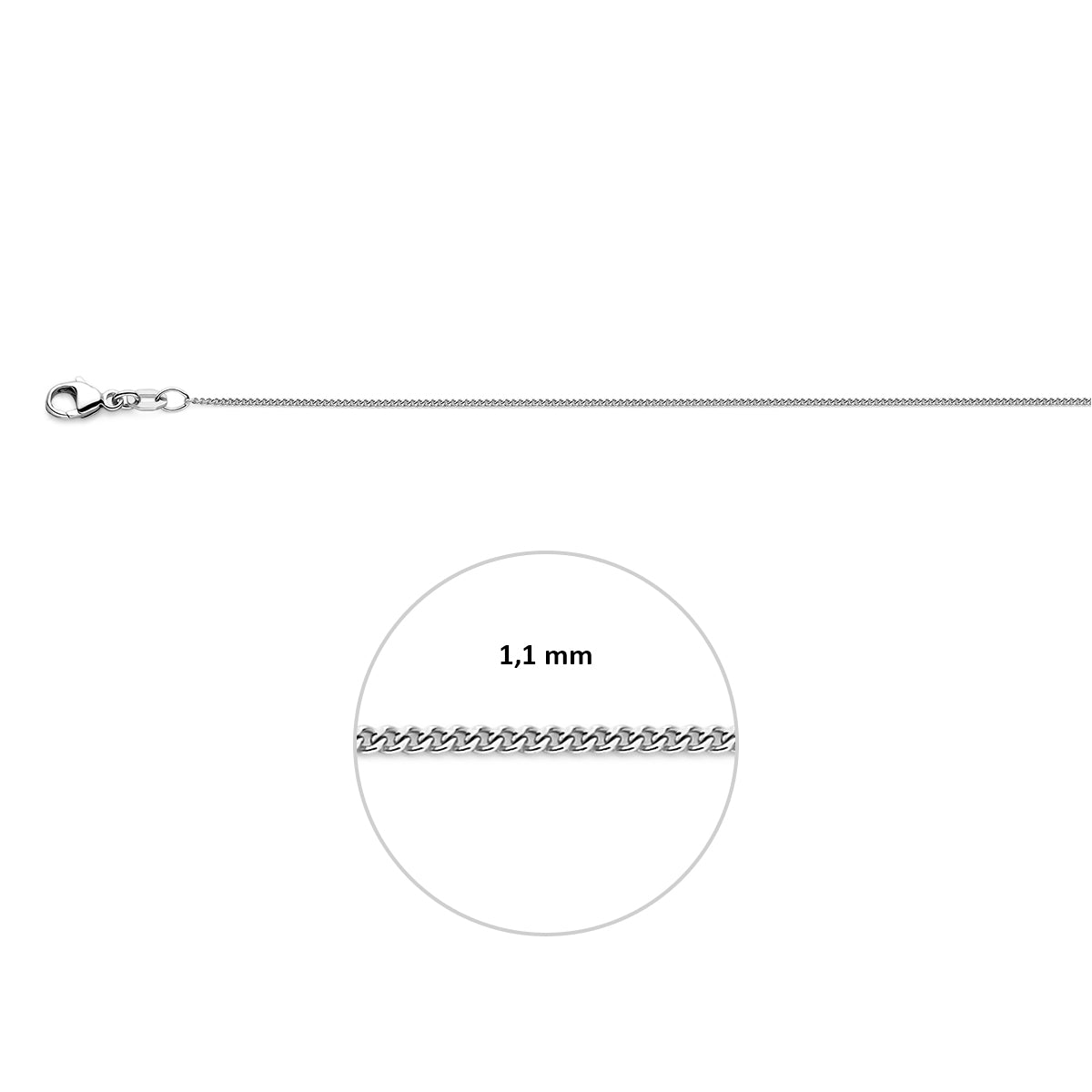 collier gourmette 1,1 mm 41 - 43 - 45 cm 18K witgoud