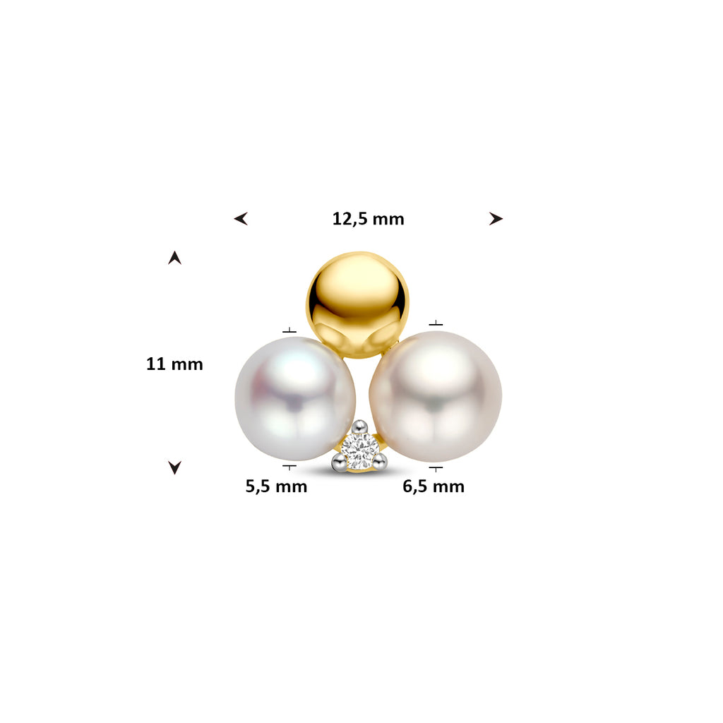 hanger parels en diamant 0.02ct h si 11 mm 14K geelgoud