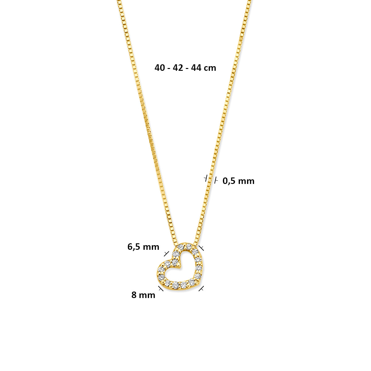 collier hartje lab grown diamant 0.08ct g vs 40 - 42 - 44 cm 14K geelgoud