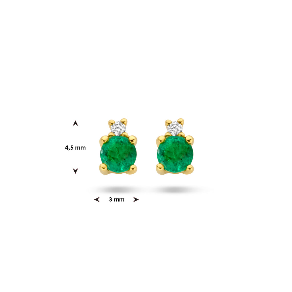 Smaragd- und Diamant-Ohrstecker 0,015 ct (2x 0,0075 ct) h p1 14 K Gelbgold