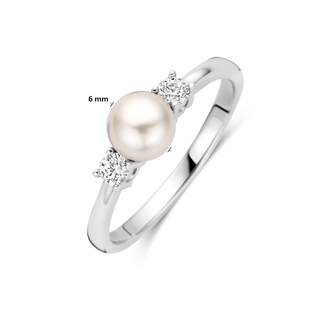 Ring Perle und Zirkonia Silber rhodiniert