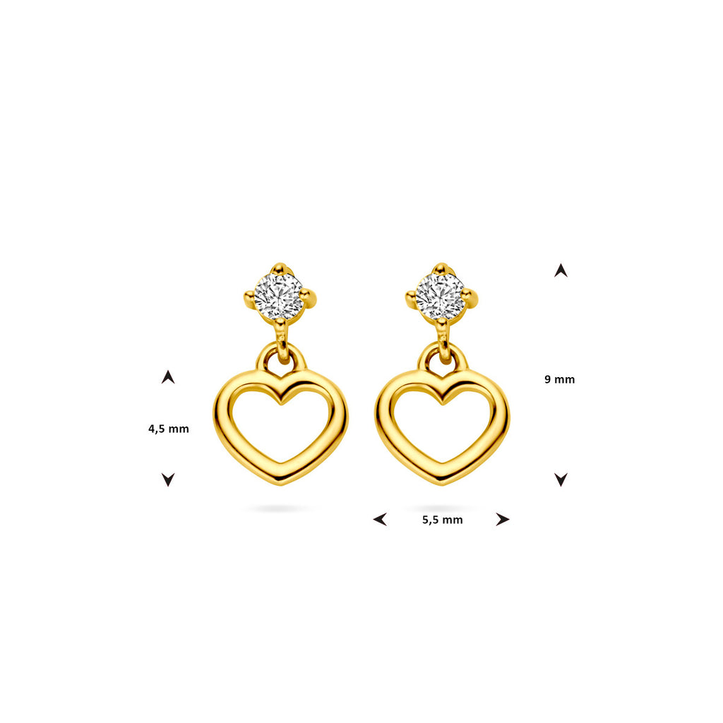 oorhangers hart en zirkonia 14K geelgoud