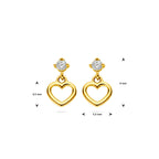 oorhangers hart en zirkonia 14K geelgoud