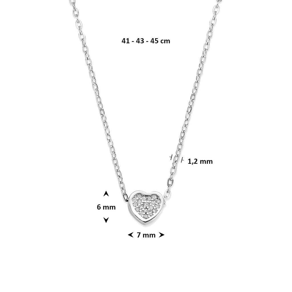collier hartje zirkonia 41 - 43 - 45 cm zilver gerhodineerd