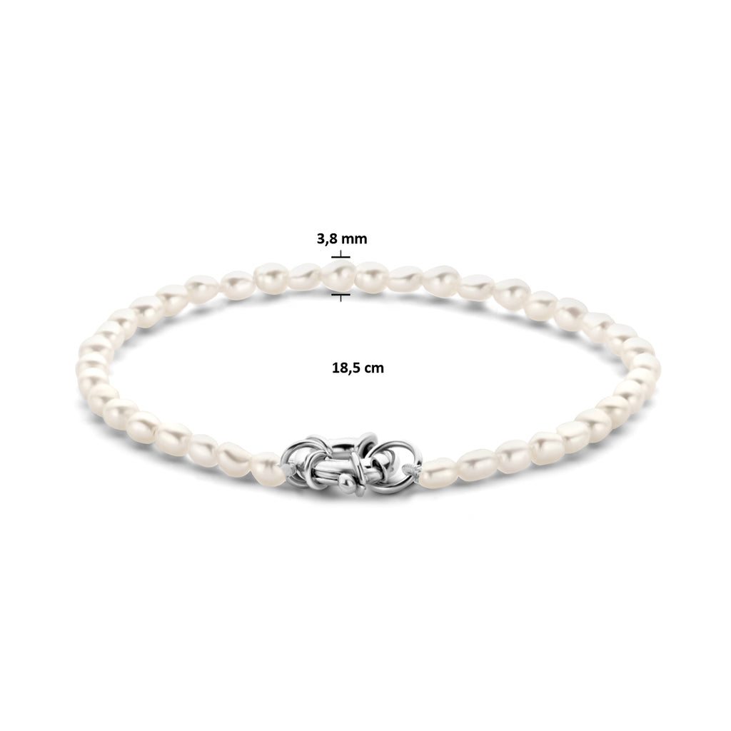 Armband Perle 3,8 mm 18,5 cm mit großem Federringverschluss rhodiniertem Silber