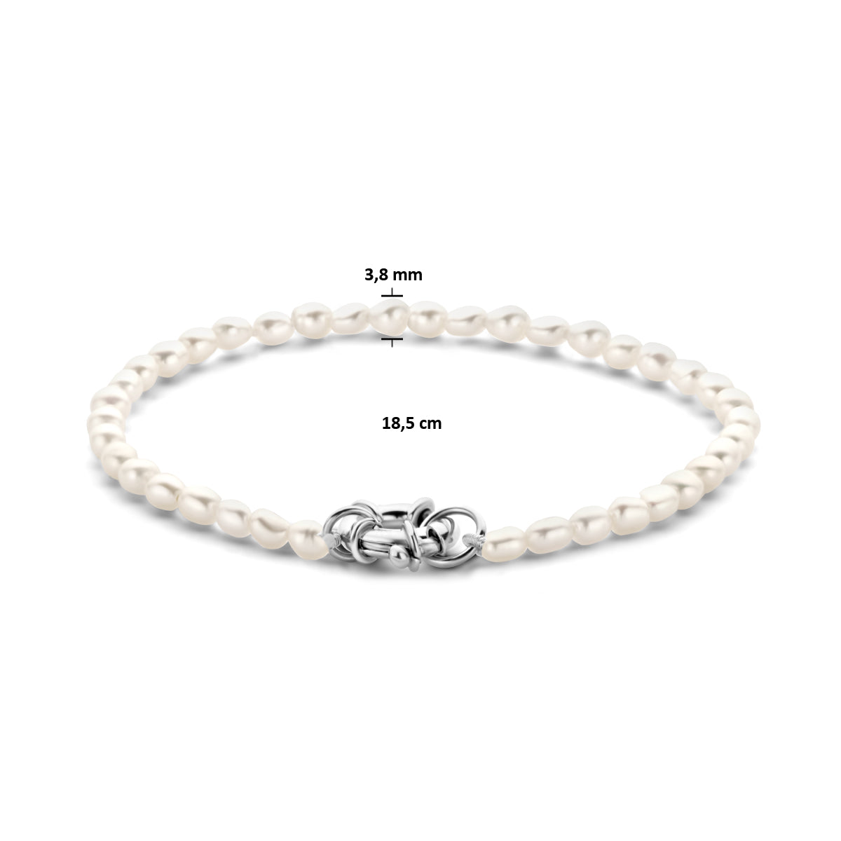 Armband Perle 3,8 mm 18,5 cm mit großem Federringverschluss rhodiniertem Silber