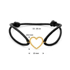 Armband schwarz Satin Herz 13 - 26 cm 14K Gold mit Gummi/Nylon/Leder