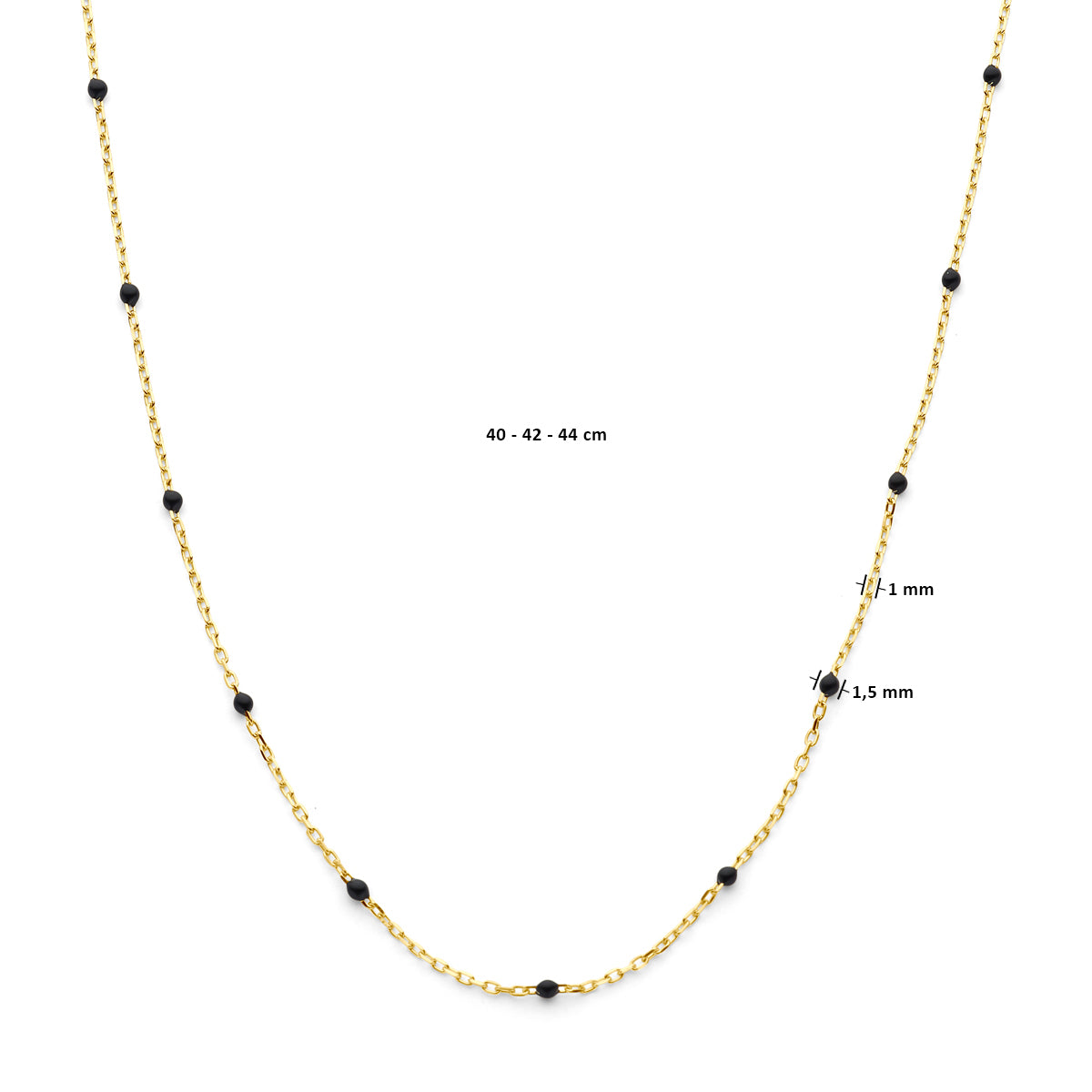 Halskette schwarzes Emaille 1 mm 40 - 42 - 44 cm 14K Gelbgold