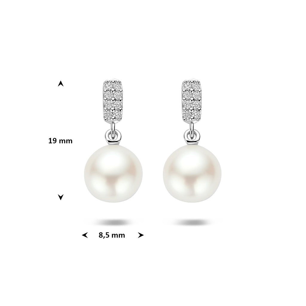 oorhangers parel en zirkonia zilver gerhodineerd