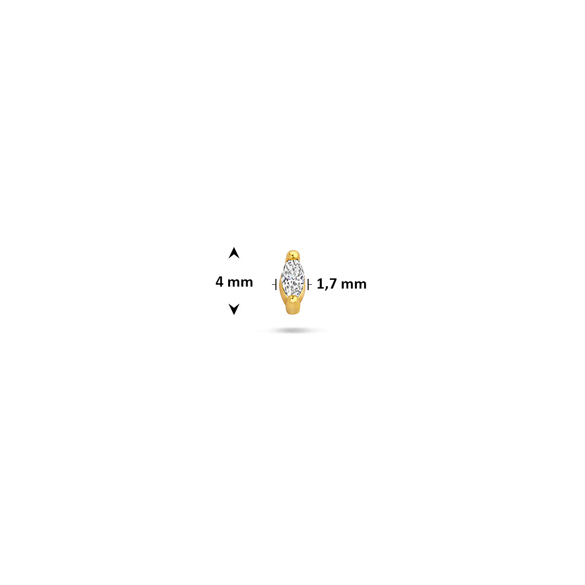 flat back piercing ovaal zirkonia 4 mm 1 micron zilver verguld (geel)