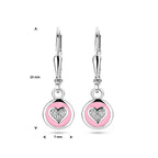 oorhangers  hart zirkonia en roze emaille brisur haak zilver gerhodineerd