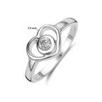 Ring Herz und Zirkonia Silber rhodiniert
