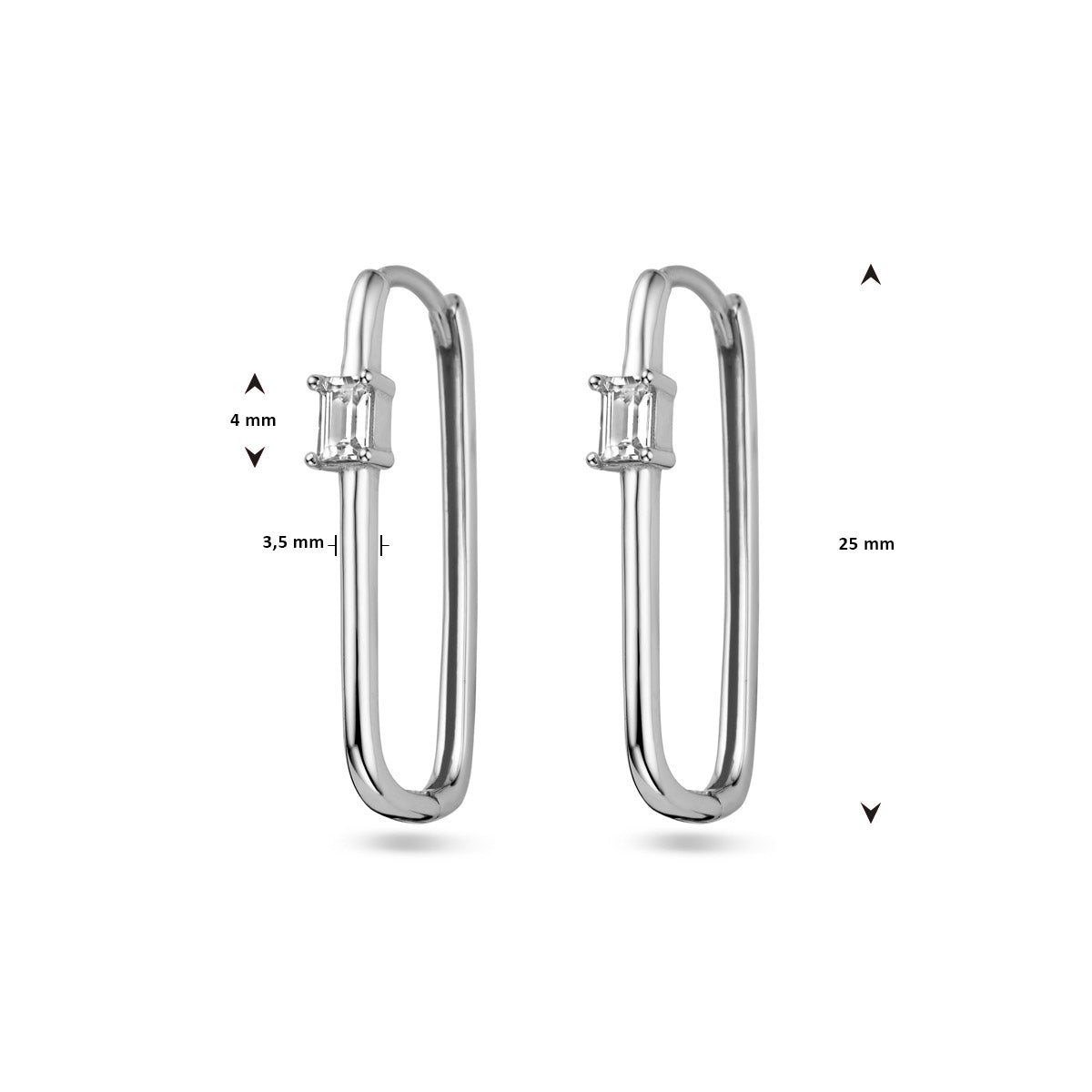 klapoorringen paperclip zirkonia zilver gerhodineerd