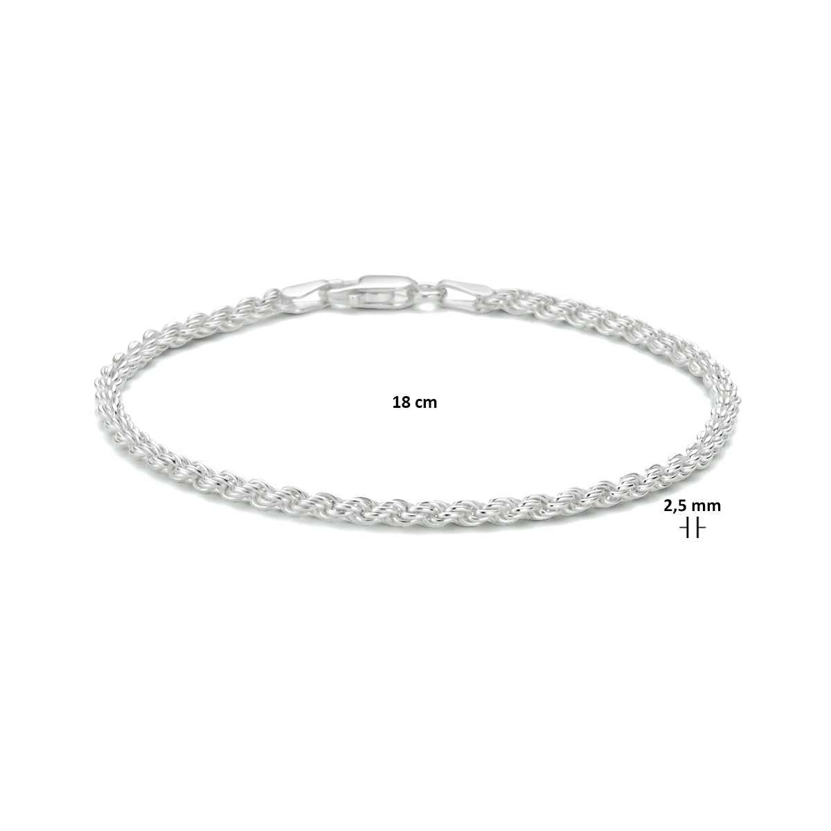 koord 2,5 mm zilver gerhodineerd