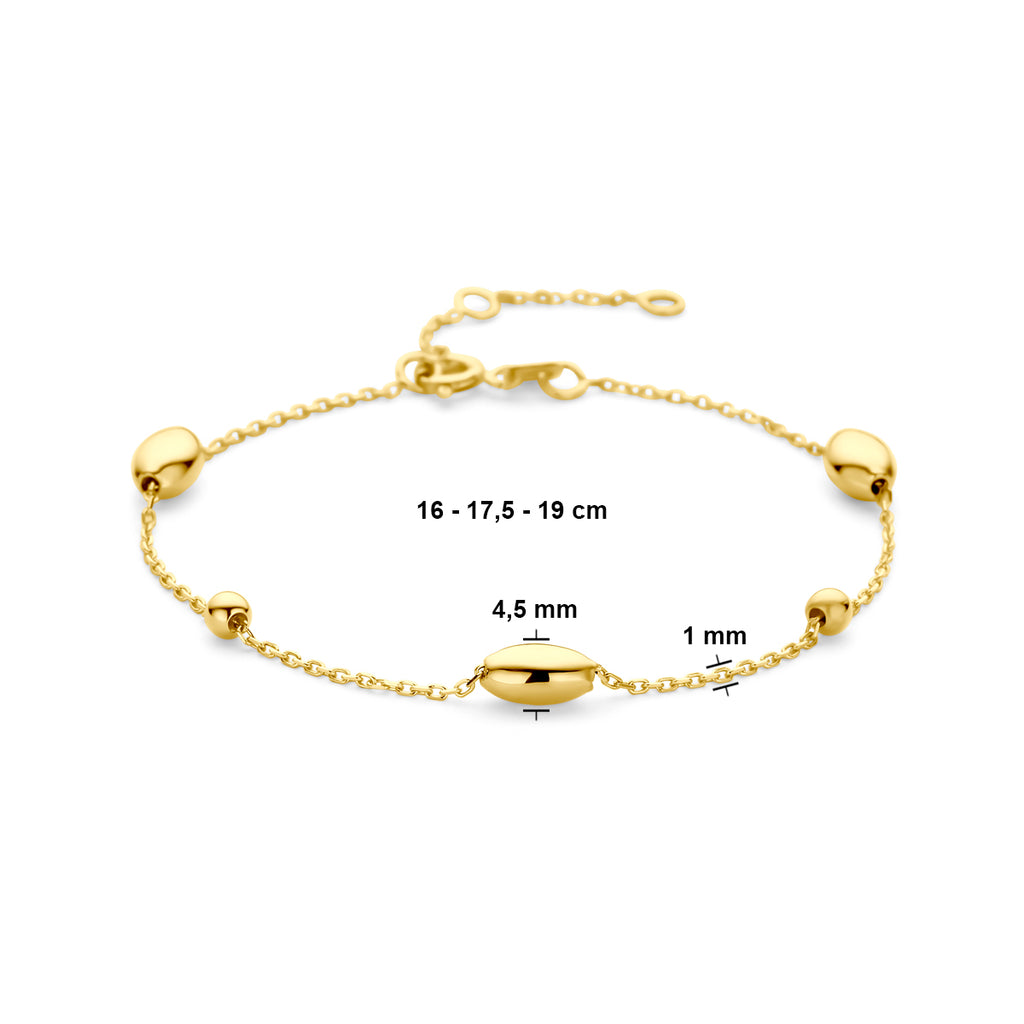 Armband Ovale und Kugeln 16 - 17,5 - 19 cm 14K Gelbgold