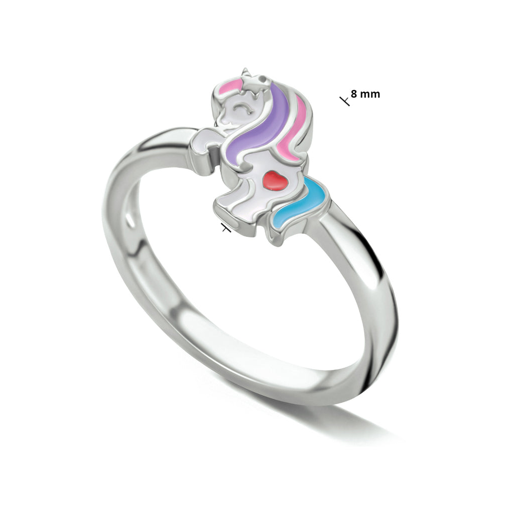 ring emaille eenhoorn zilver gerhodineerd
