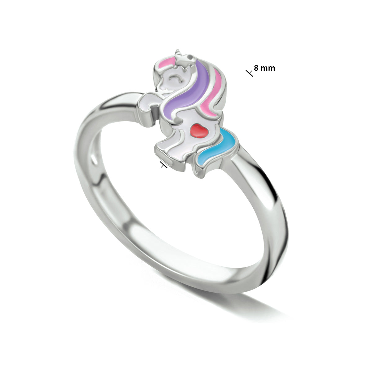 ring emaille eenhoorn zilver gerhodineerd