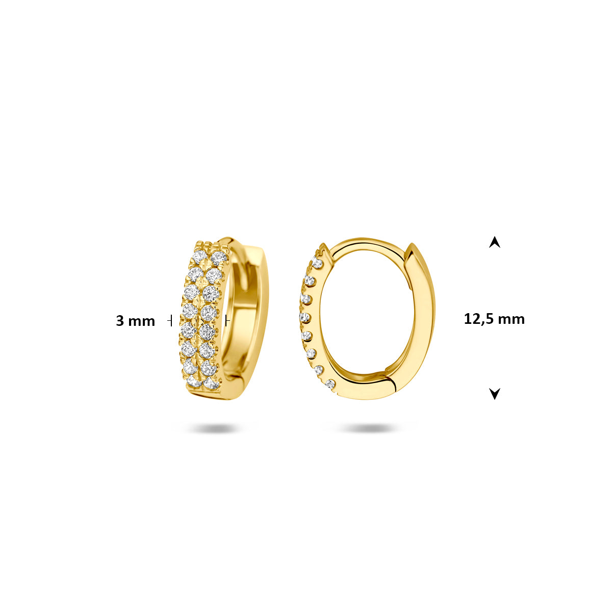 klapoorringen ovaal zirkonia 12 mm 14K geelgoud - ovaal