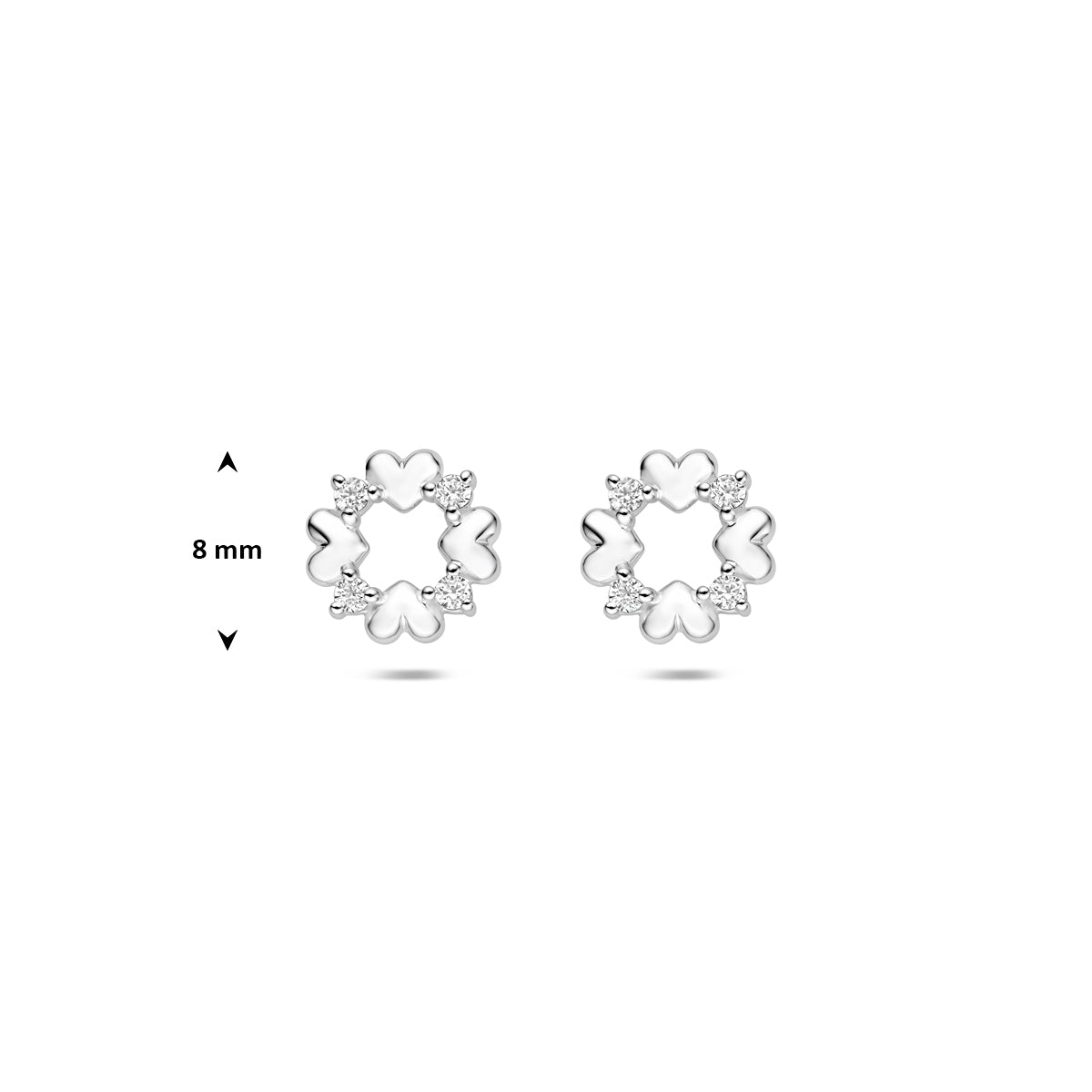 oorknoppen hartjes zirkonia 8 mm zilver gerhodineerd