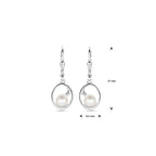 oorhangers ovaal parel en zirkonia brisur haak 27 mm zilver gerhodineerd