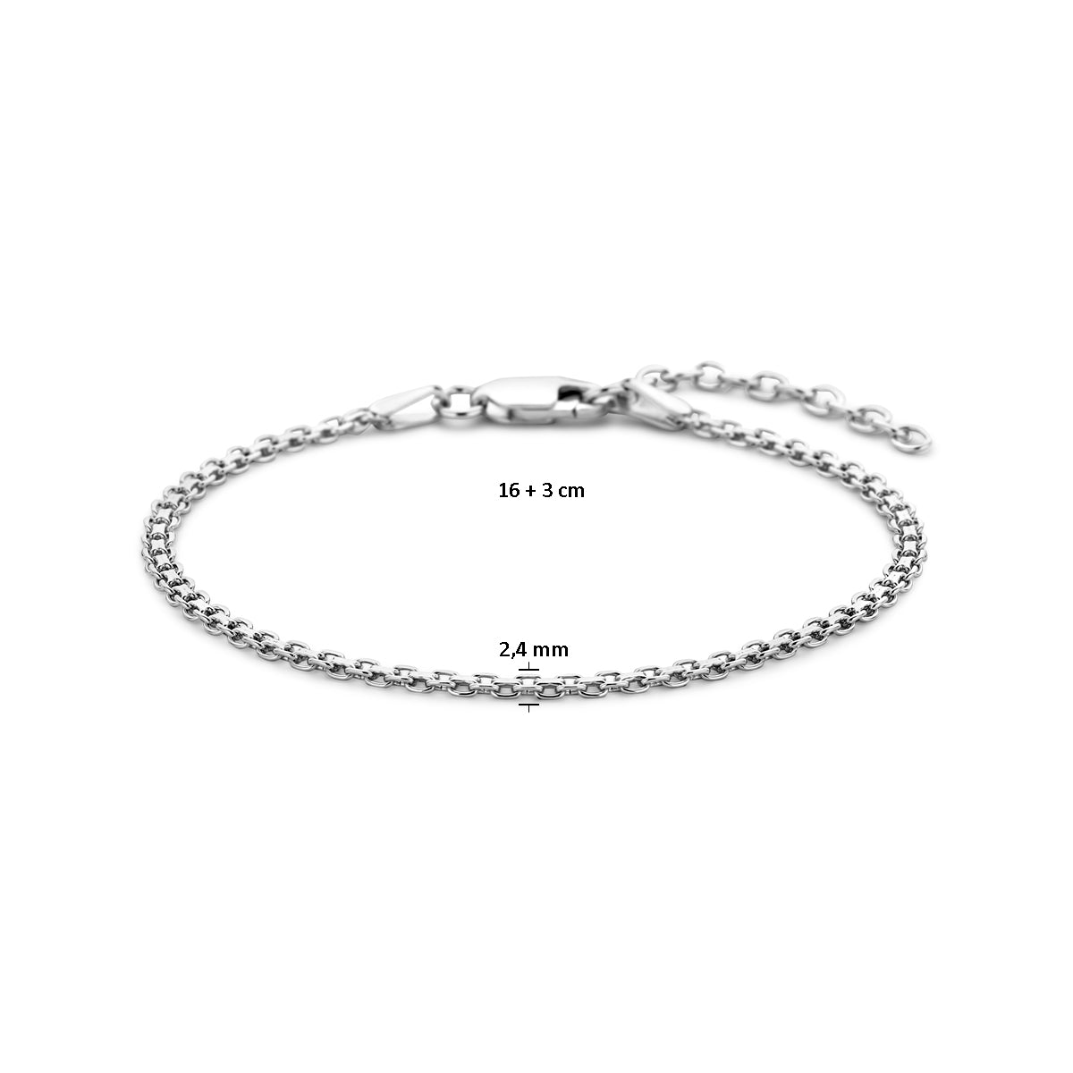 Armband Bismarck 2,4 mm 16 + 3 cm Silber rhodiniert