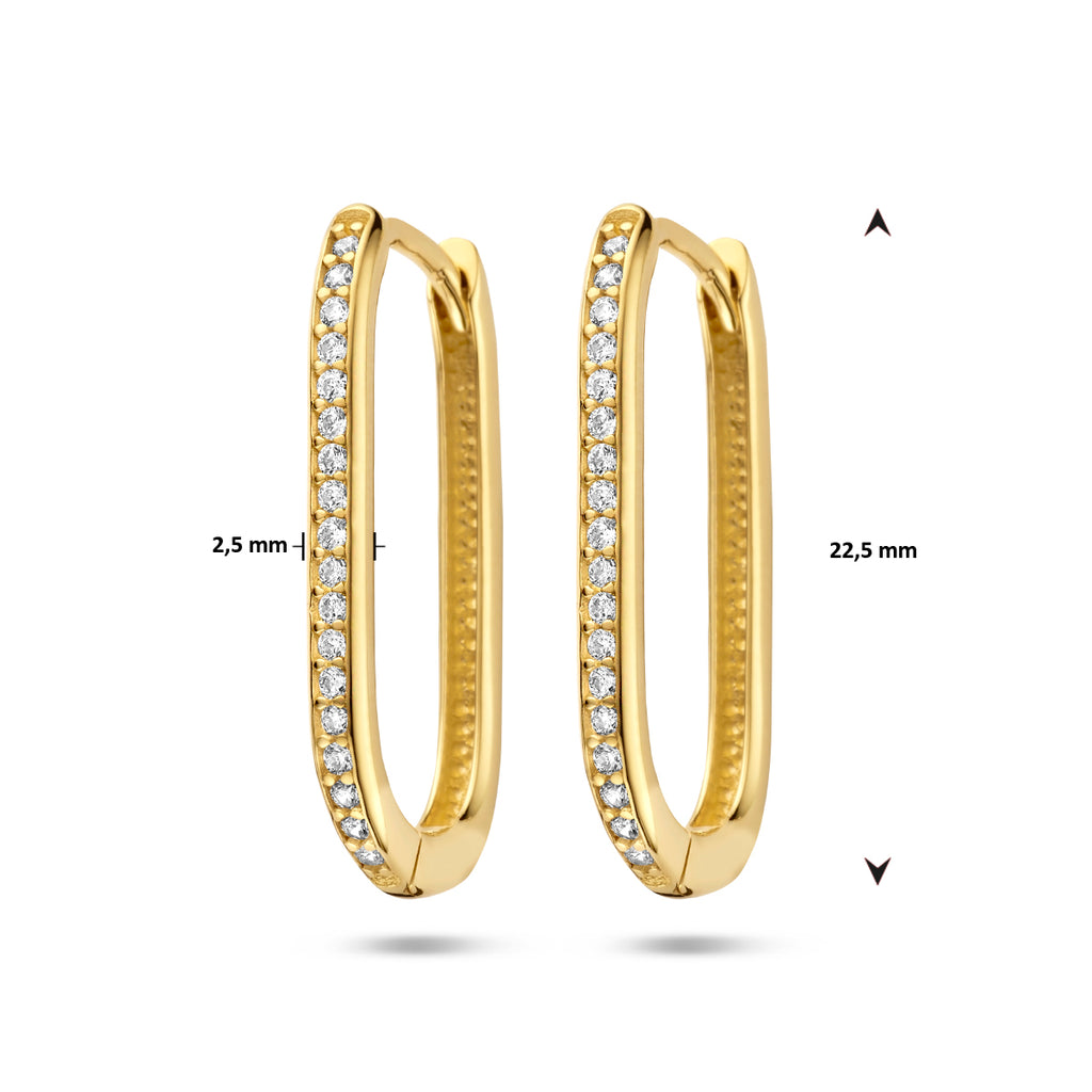klapoorringen paperclip zirkonia 14K geelgoud - ovaal
