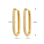 klapoorringen paperclip zirkonia 14K geelgoud - ovaal
