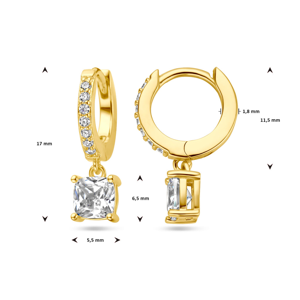 klapoorringen zirkonia 1 micron zilver verguld (geel)