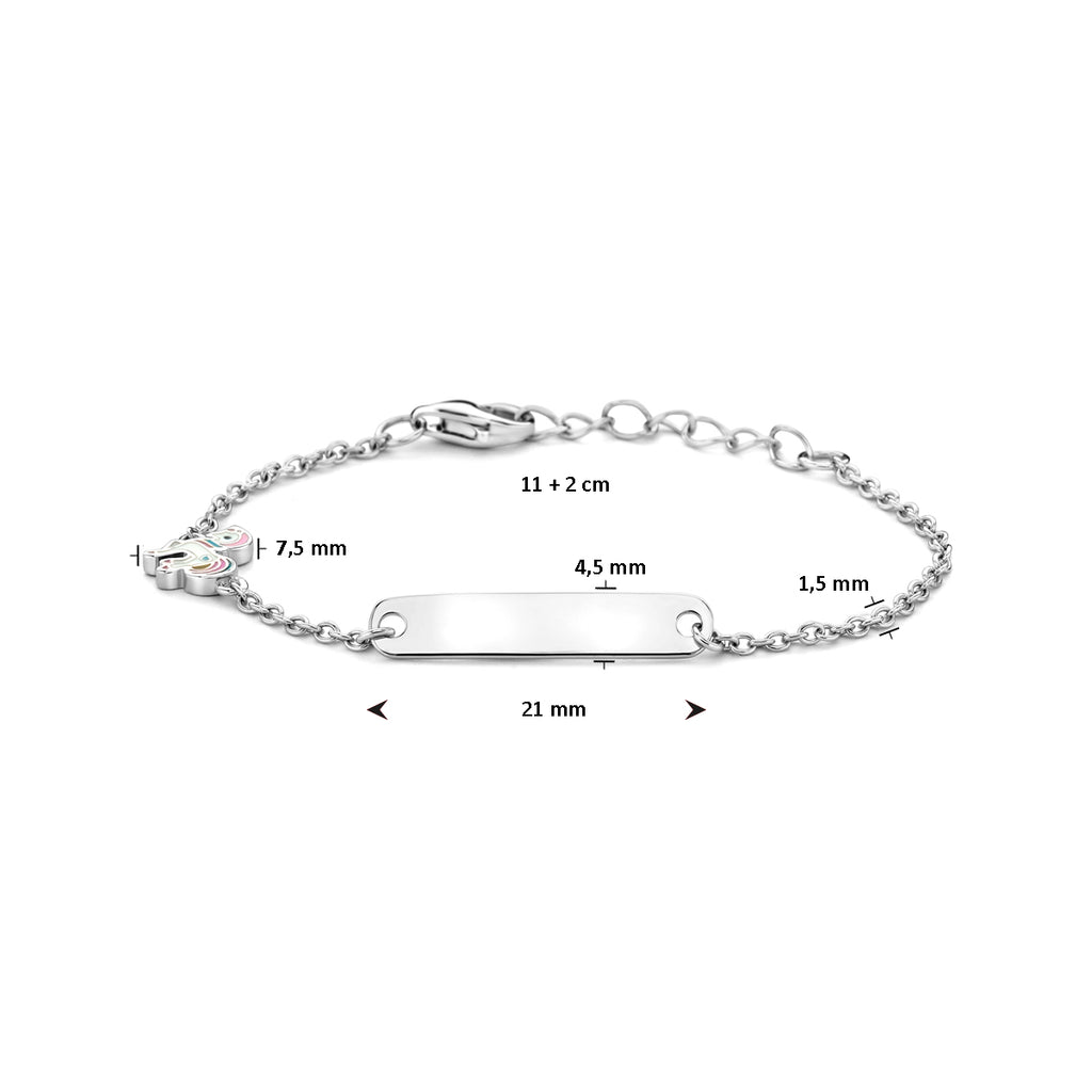 Gravurarmband Einhorn Plättchen 4,5 mm 11 + 2 cm Silber rhodiniert