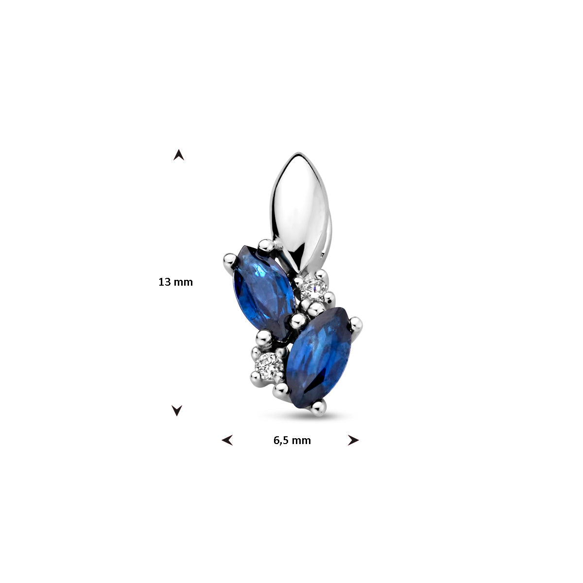 hanger saffier en diamant 0.02ct h p1 13 mm 14K witgoud