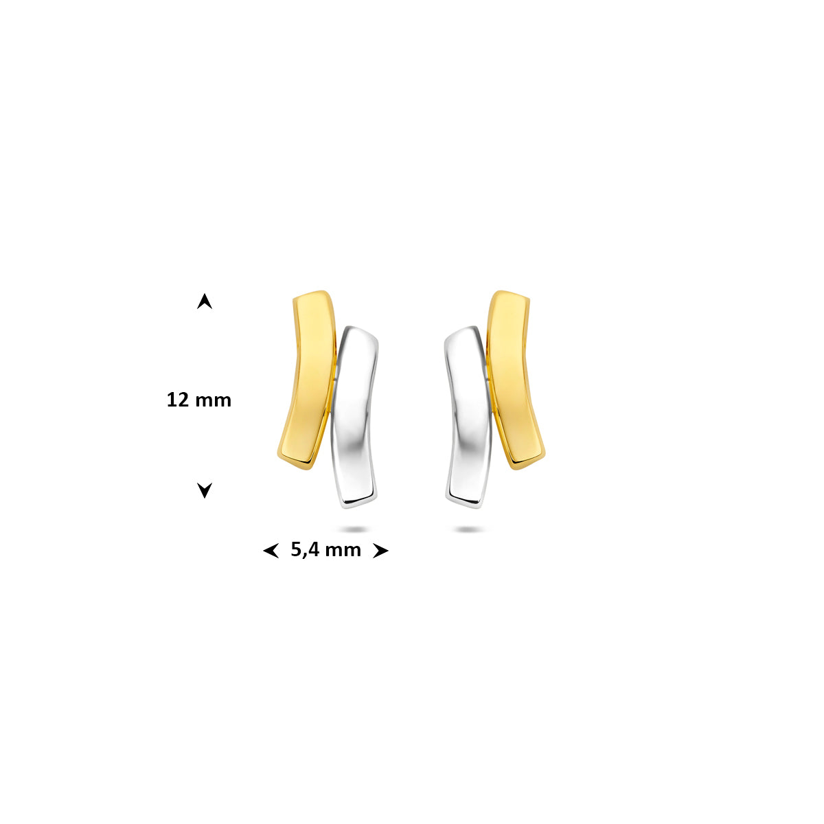 9k oorknoppen bicolor gestift 12 mm 9K geel