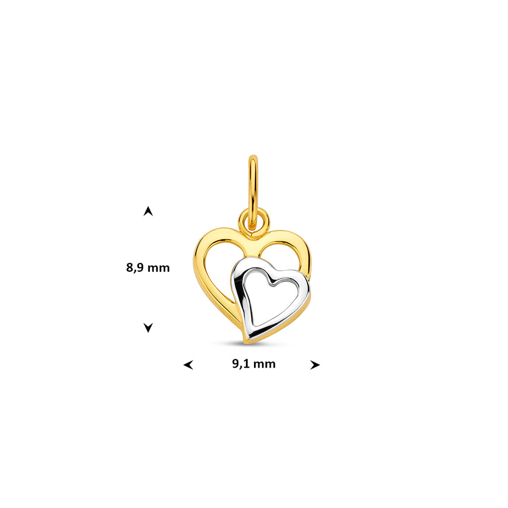 hanger hart bicolor gestift 9 mm 14K geelgoud