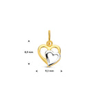hanger hart bicolor gestift 9 mm 14K geelgoud