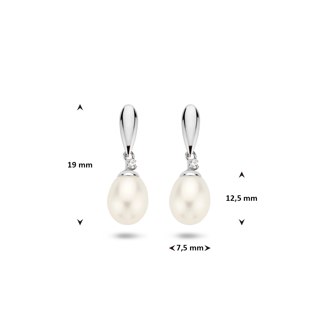 oorhangers parel en zirkonia 14K witgoud