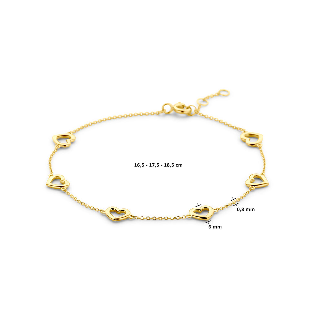 Armband Herzen 16,5 - 17,5 - 18,5 cm 14K Gelbgold