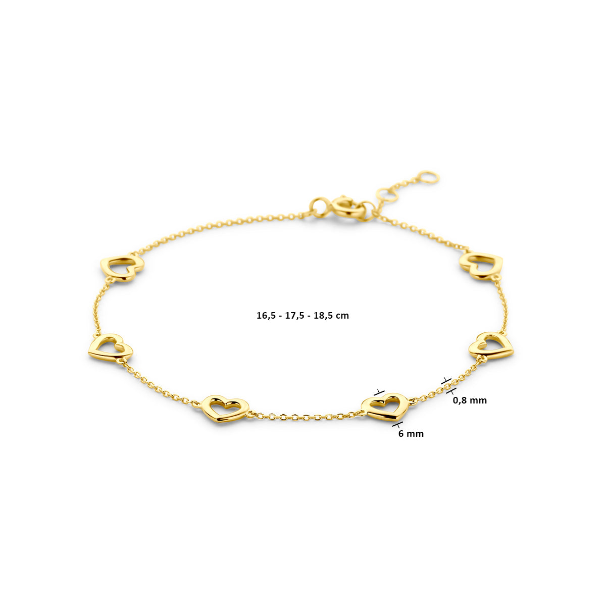 Armband Herzen 16,5 - 17,5 - 18,5 cm 14K Gelbgold