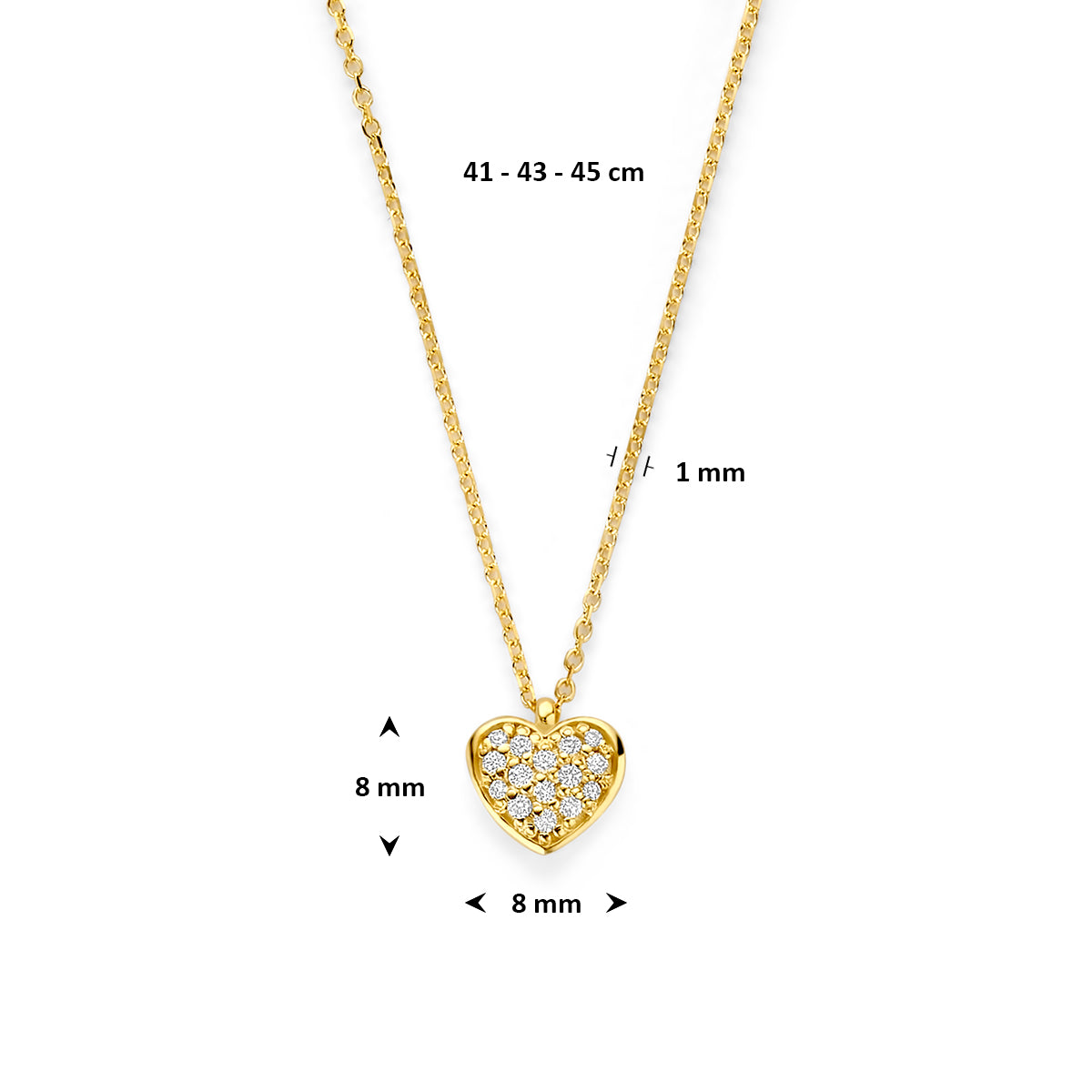 collier hartje diamant 0.11ct h si 41 - 43 - 45 cm 14K geelgoud