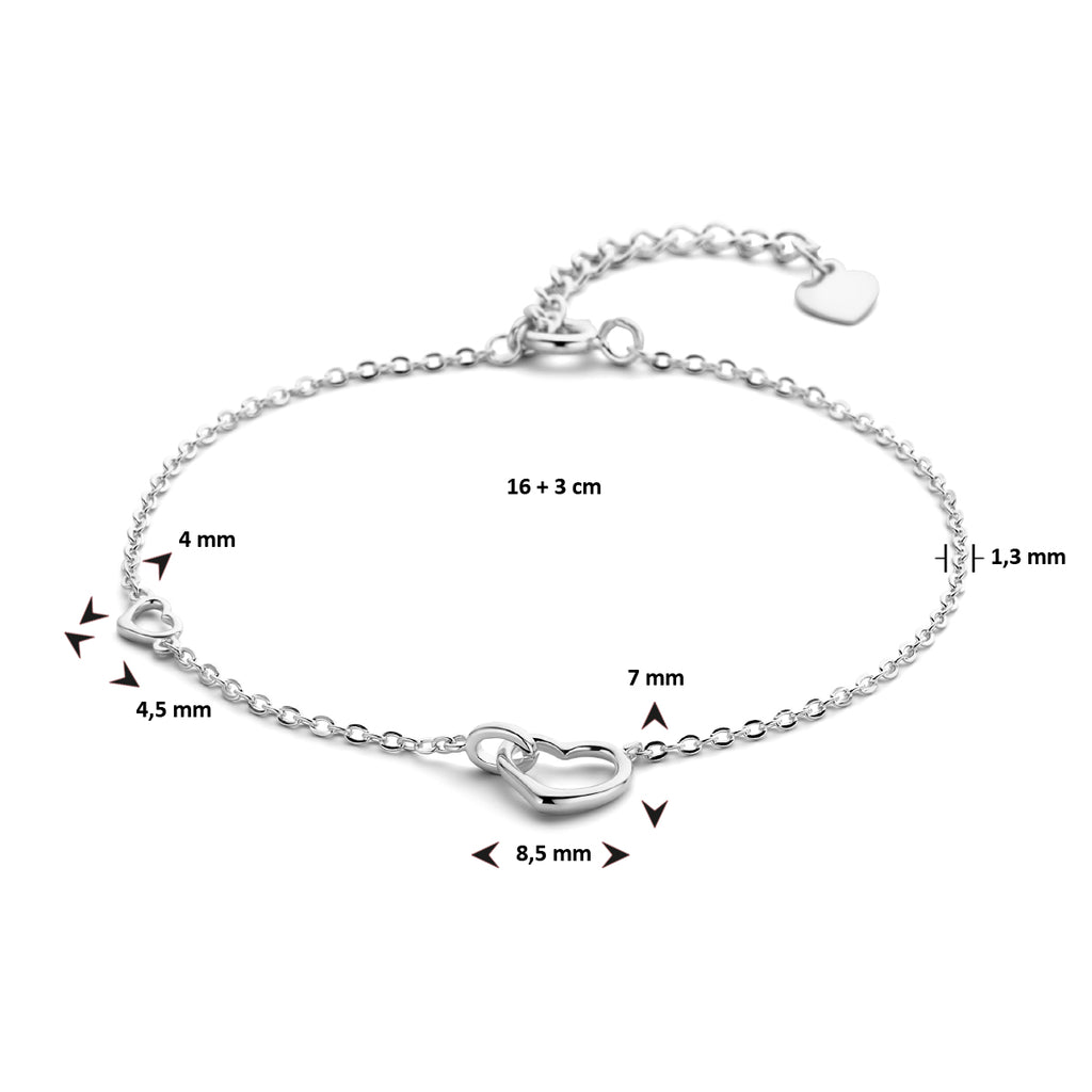 Armband Herzen 16 + 3 cm Silber rhodiniert