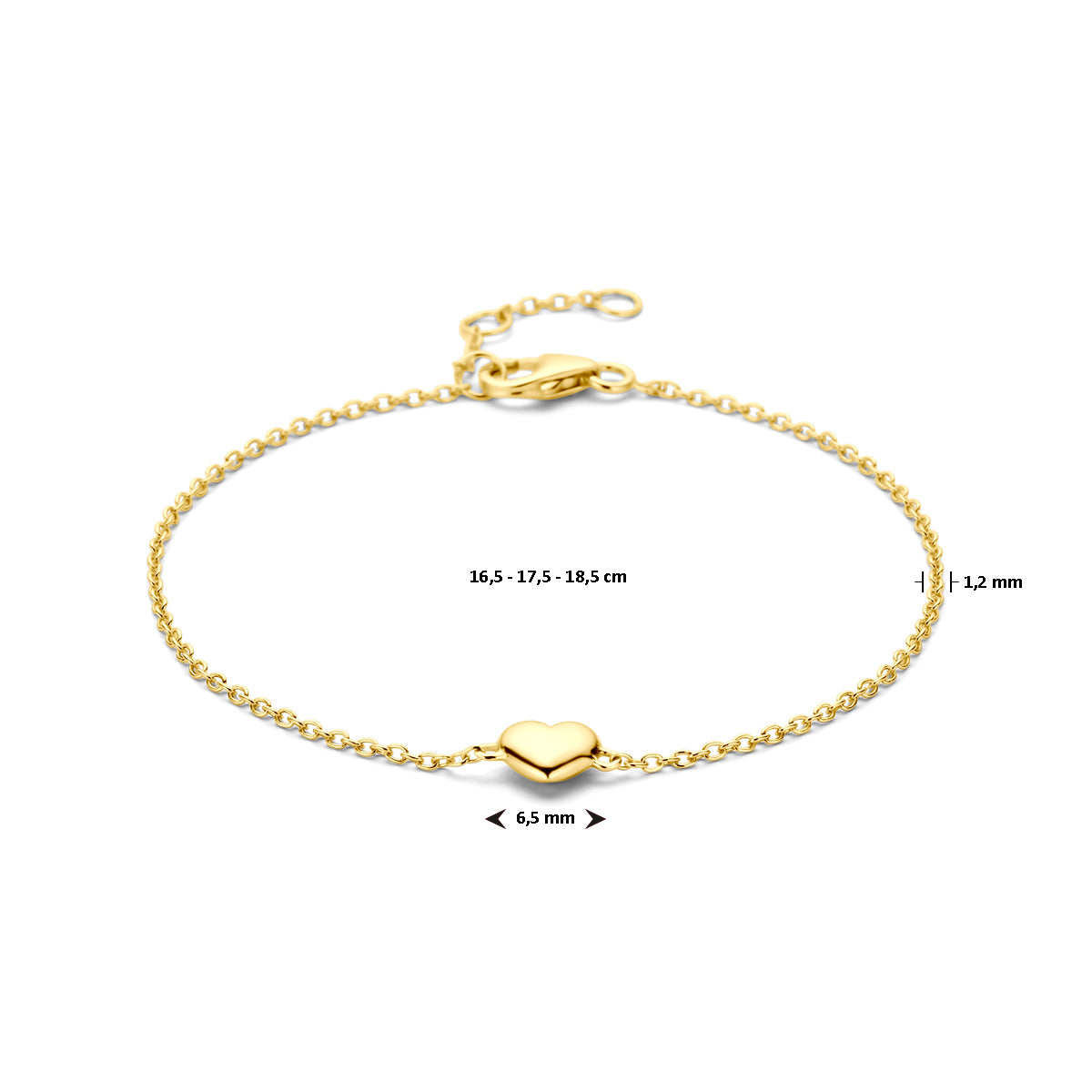 Armband Herz 16,5 - 17,5 - 18,5 cm 3 Mikron versilbert (gelb)