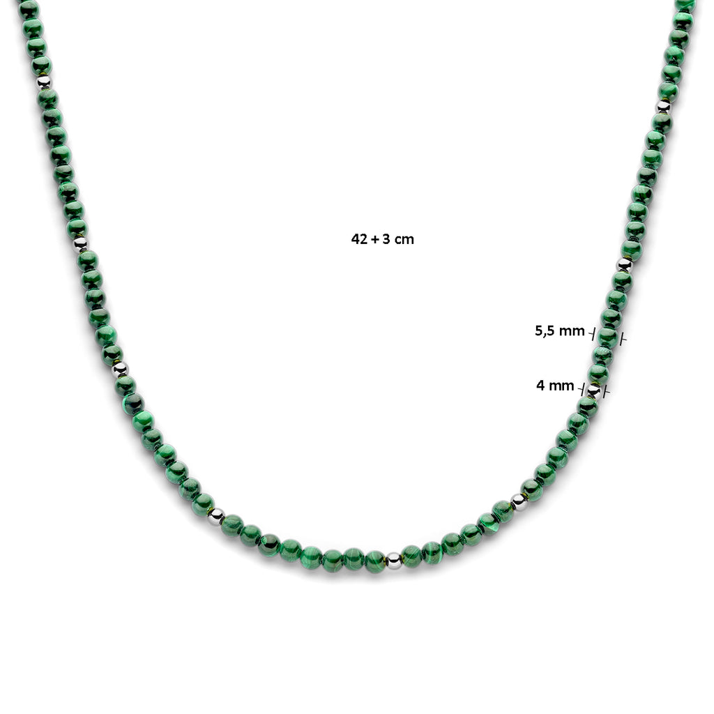 Halskette Malachit 42 + 3 cm Silber rhodiniert