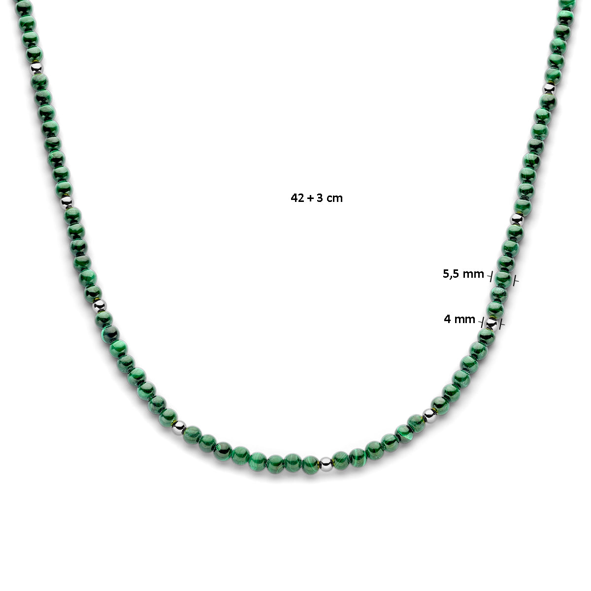 Halskette Malachit 42 + 3 cm Silber rhodiniert